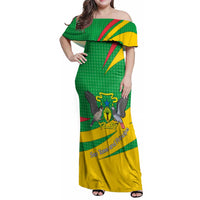 Sao Tome and Principe National Emblem Family Matching Off Shoulder Maxi Dress and Hawaiian Shirt with Green Yellow Flag Pattern