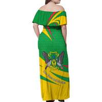 Sao Tome and Principe National Emblem Family Matching Off Shoulder Maxi Dress and Hawaiian Shirt with Green Yellow Flag Pattern
