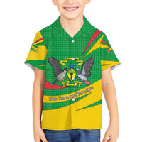 Sao Tome and Principe National Emblem Family Matching Off Shoulder Maxi Dress and Hawaiian Shirt with Green Yellow Flag Pattern