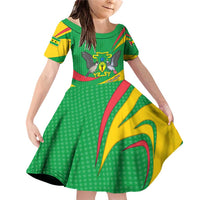 Sao Tome and Principe National Emblem Family Matching Off Shoulder Short Dress and Hawaiian Shirt with Green Yellow Flag Pattern