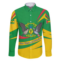 Sao Tome and Principe National Emblem Family Matching Off Shoulder Short Dress and Hawaiian Shirt with Green Yellow Flag Pattern