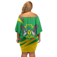 Sao Tome and Principe National Emblem Family Matching Off Shoulder Short Dress and Hawaiian Shirt with Green Yellow Flag Pattern