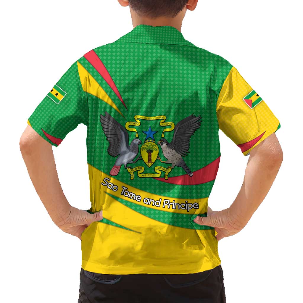 Sao Tome and Principe National Emblem Family Matching Puletasi and Hawaiian Shirt with Green Yellow Flag Pattern