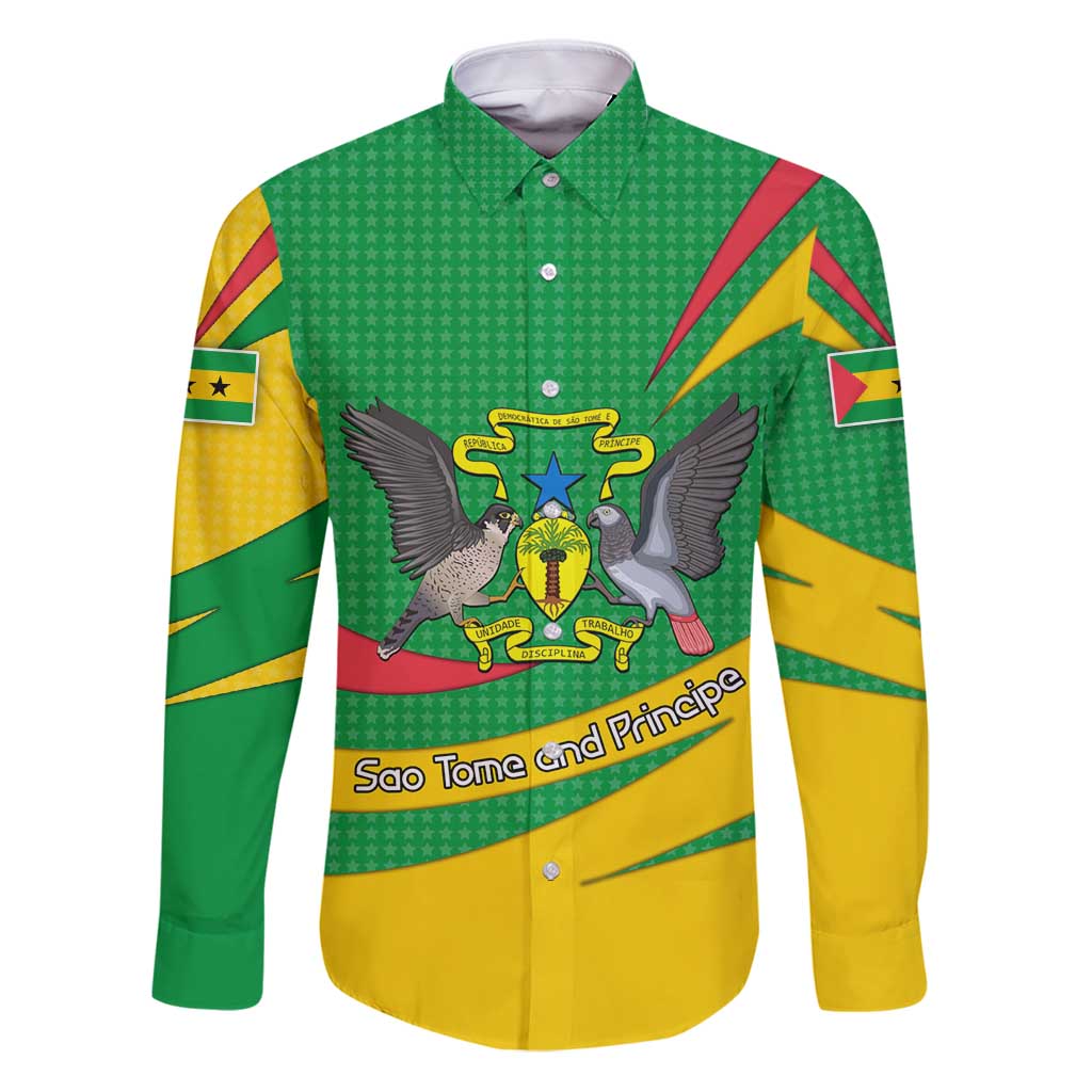 Sao Tome and Principe National Emblem Family Matching Puletasi and Hawaiian Shirt with Green Yellow Flag Pattern