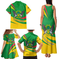 Sao Tome and Principe National Emblem Family Matching Tank Maxi Dress and Hawaiian Shirt with Green Yellow Flag Pattern