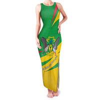 Sao Tome and Principe National Emblem Family Matching Tank Maxi Dress and Hawaiian Shirt with Green Yellow Flag Pattern