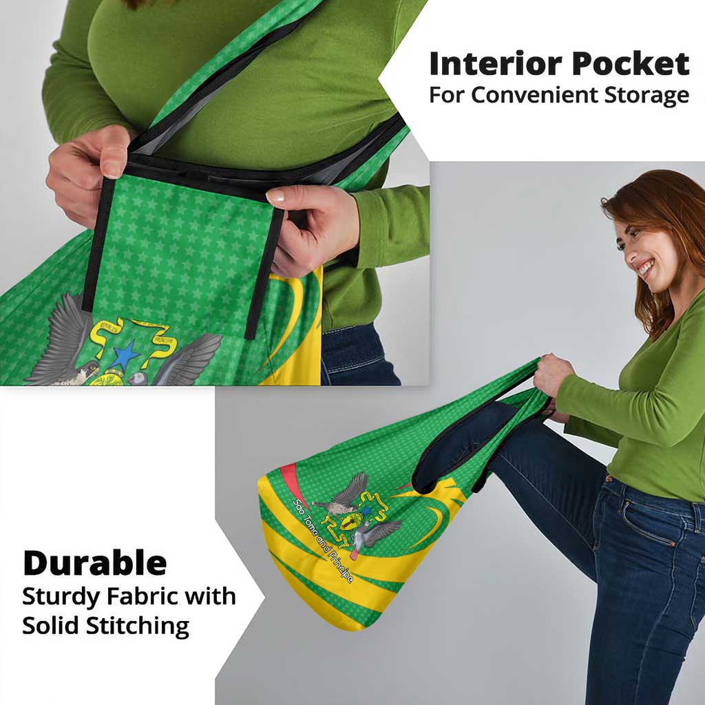Sao Tome and Principe National Emblem Grocery Bag with Green Yellow Flag Pattern