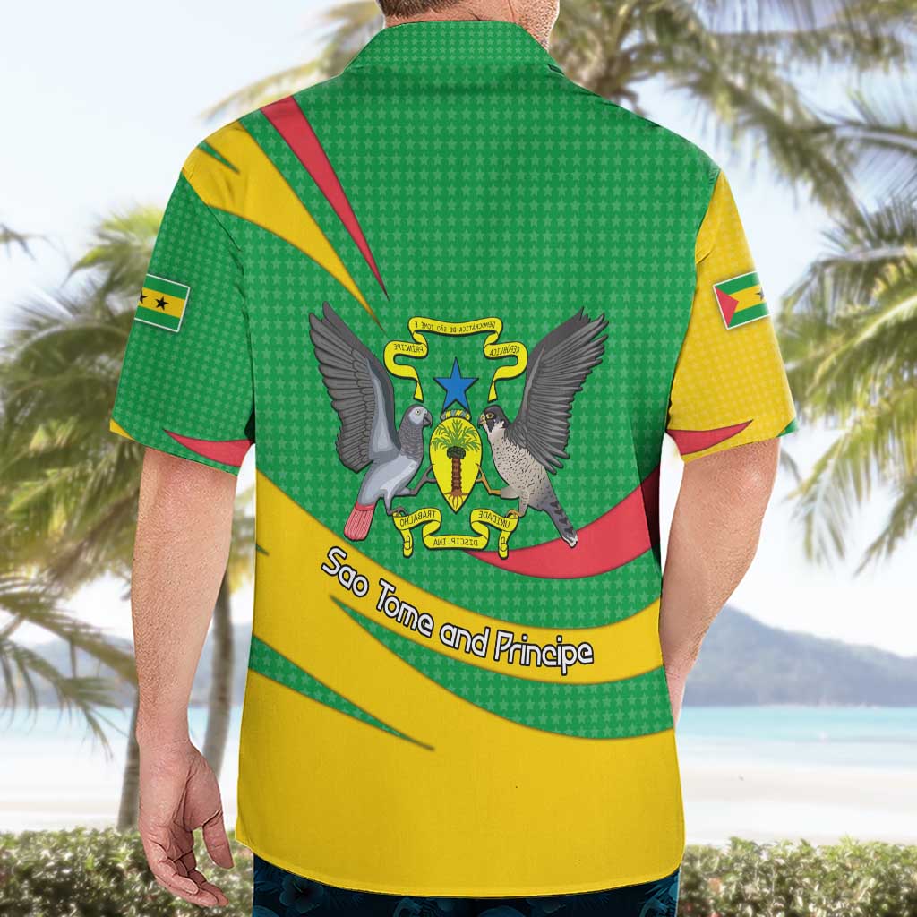 Sao Tome and Principe National Emblem Hawaiian Shirt with Green Yellow Flag Pattern
