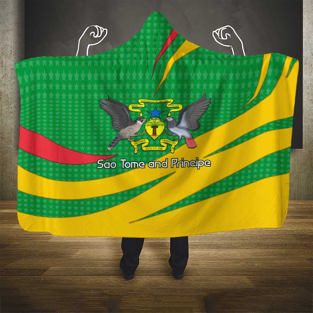 Sao Tome and Principe National Emblem Hooded Blanket with Green Yellow Flag Pattern