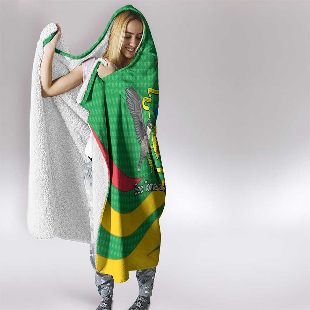 Sao Tome and Principe National Emblem Hooded Blanket with Green Yellow Flag Pattern
