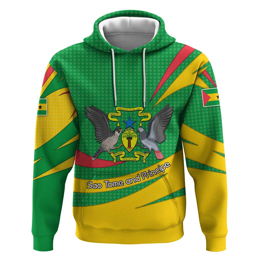 Sao Tome and Principe National Emblem Hoodie with Green Yellow Flag Pattern