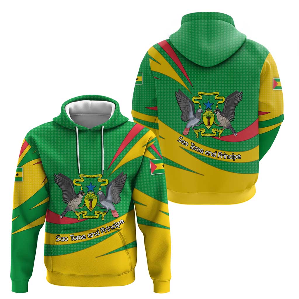 Sao Tome and Principe National Emblem Hoodie with Green Yellow Flag Pattern