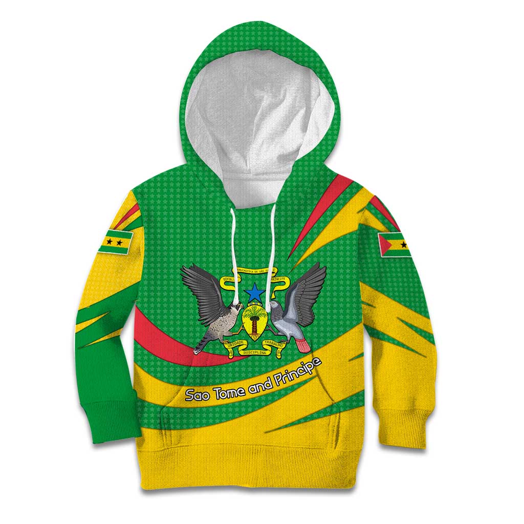 Sao Tome and Principe National Emblem Kid Hoodie with Green Yellow Flag Pattern