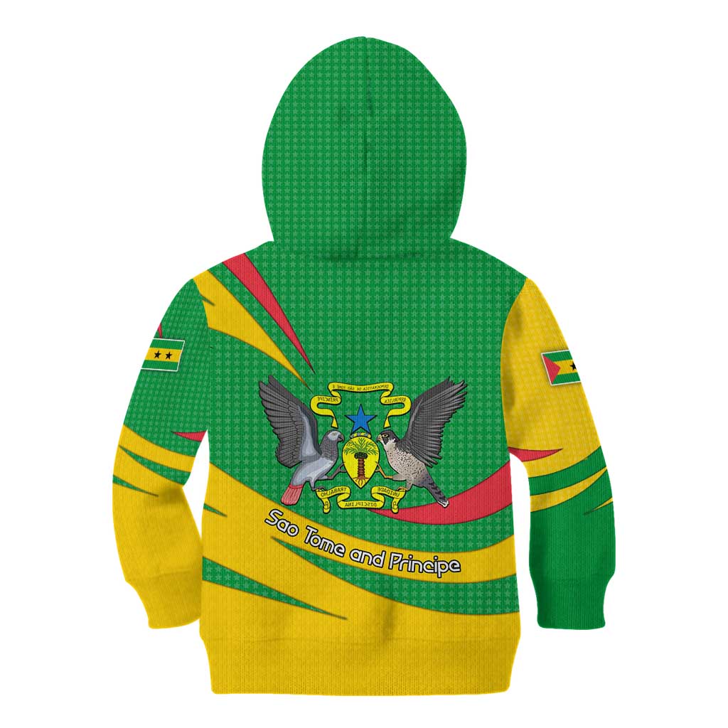 Sao Tome and Principe National Emblem Kid Hoodie with Green Yellow Flag Pattern