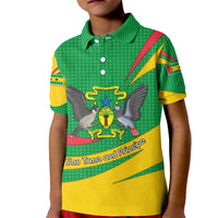 Sao Tome and Principe National Emblem Kid Polo Shirt with Green Yellow Flag Pattern