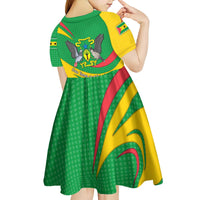 Sao Tome and Principe National Emblem Kid Short Sleeve Dress with Green Yellow Flag Pattern