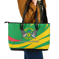 Sao Tome and Principe National Emblem Leather Tote Bag with Green Yellow Flag Pattern