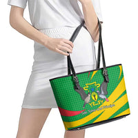 Sao Tome and Principe National Emblem Leather Tote Bag with Green Yellow Flag Pattern