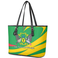 Sao Tome and Principe National Emblem Leather Tote Bag with Green Yellow Flag Pattern