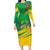 Sao Tome and Principe National Emblem Long Sleeve Bodycon Dress with Green Yellow Flag Pattern