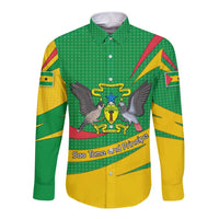 Sao Tome and Principe National Emblem Long Sleeve Button Shirt with Green Yellow Flag Pattern
