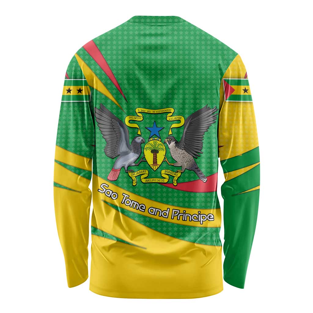 Sao Tome and Principe National Emblem Long Sleeve Shirt with Green Yellow Flag Pattern