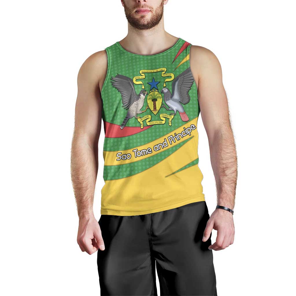 Sao Tome and Principe National Emblem Men Tank Top with Green Yellow Flag Pattern