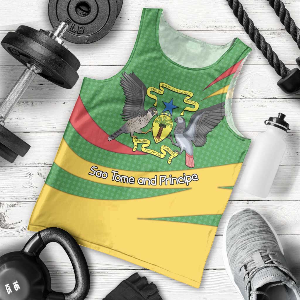 Sao Tome and Principe National Emblem Men Tank Top with Green Yellow Flag Pattern