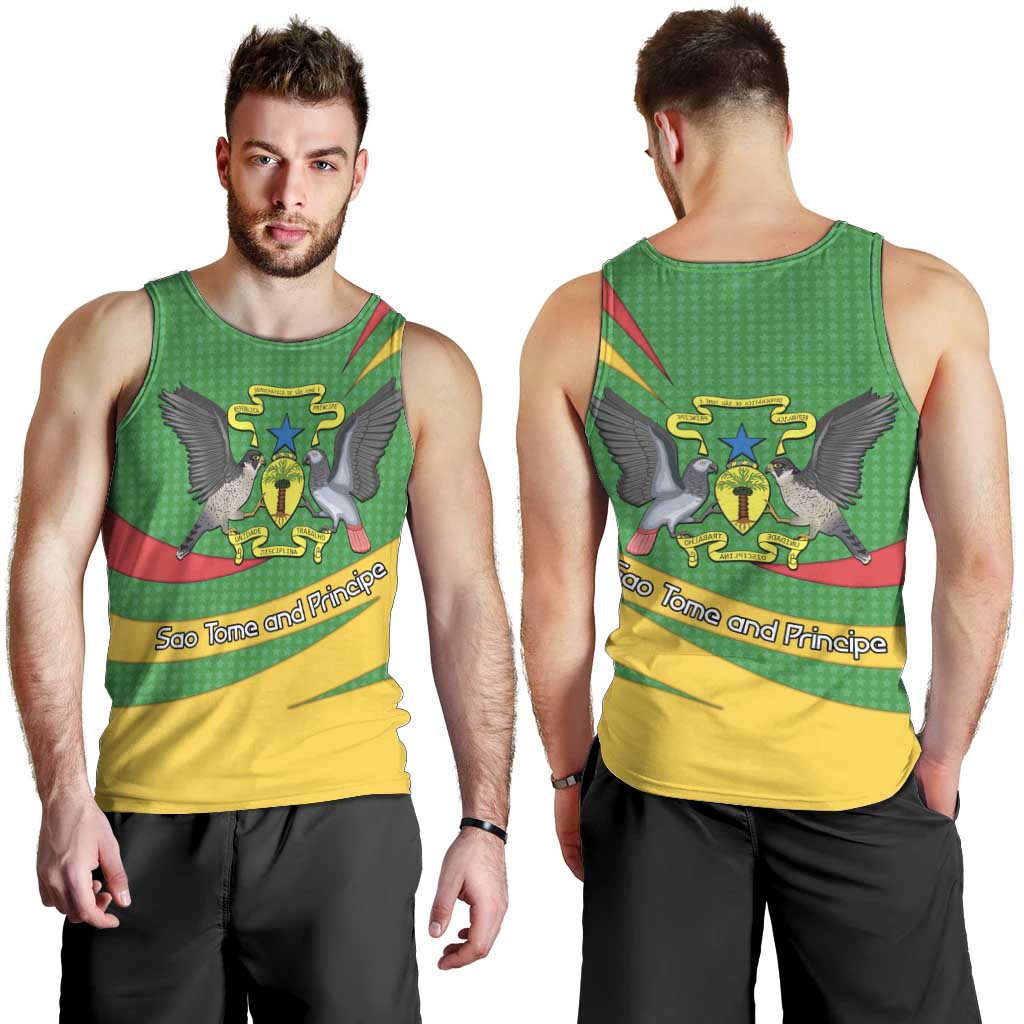 Sao Tome and Principe National Emblem Men Tank Top with Green Yellow Flag Pattern
