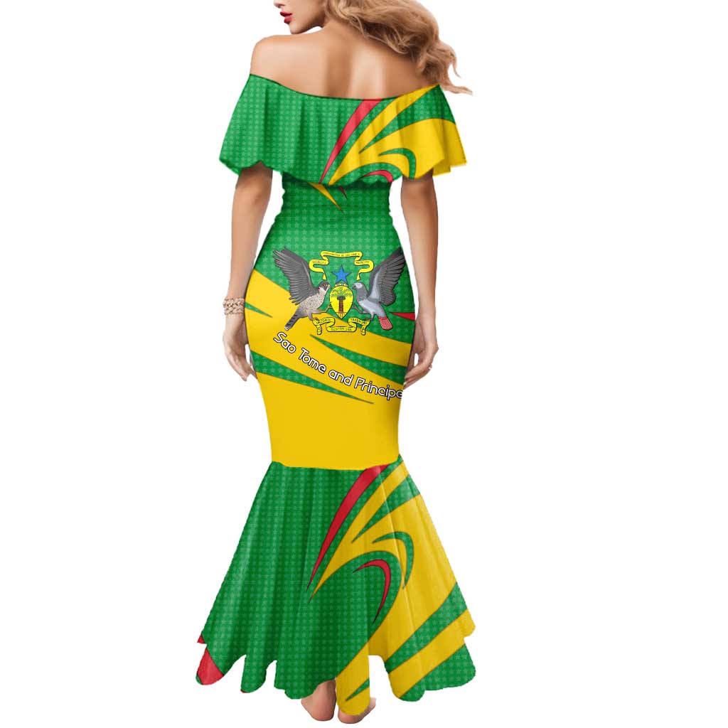 Sao Tome and Principe National Emblem Mermaid Dress with Green Yellow Flag Pattern