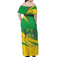 Sao Tome and Principe National Emblem Off Shoulder Maxi Dress with Green Yellow Flag Pattern