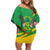 Sao Tome and Principe National Emblem Off Shoulder Short Dress with Green Yellow Flag Pattern