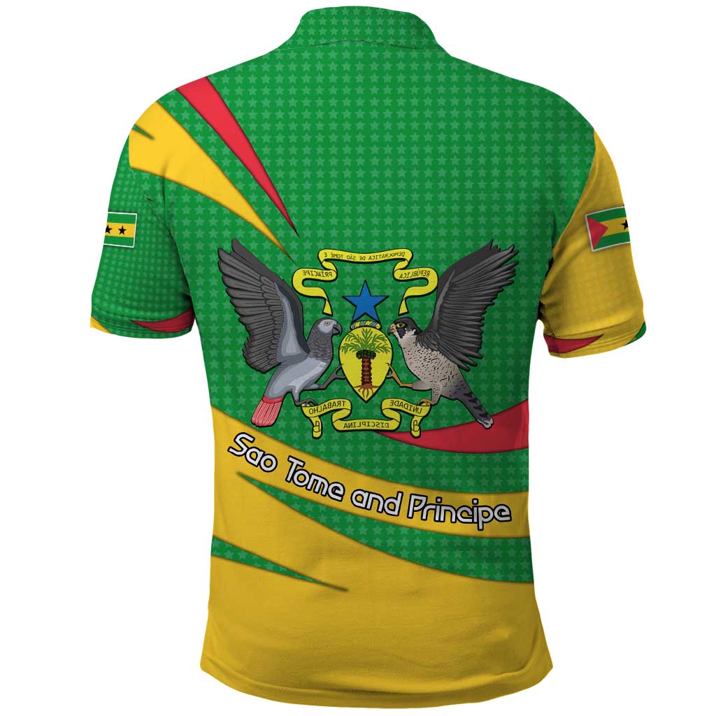 Sao Tome and Principe National Emblem Polo Shirt with Green Yellow Flag Pattern