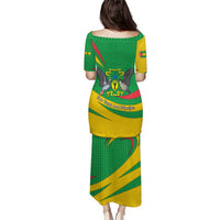 Sao Tome and Principe National Emblem Puletasi with Green Yellow Flag Pattern