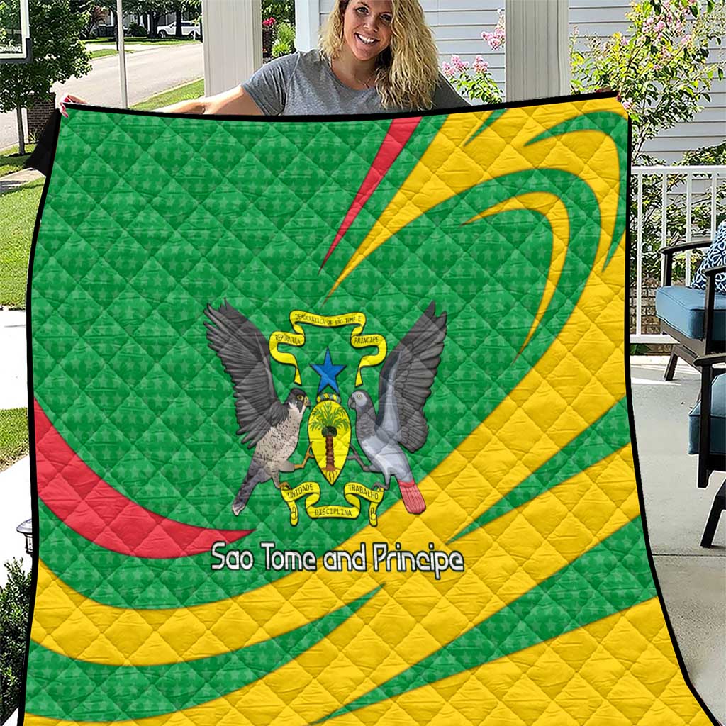 Sao Tome and Principe National Emblem Quilt with Green Yellow Flag Pattern