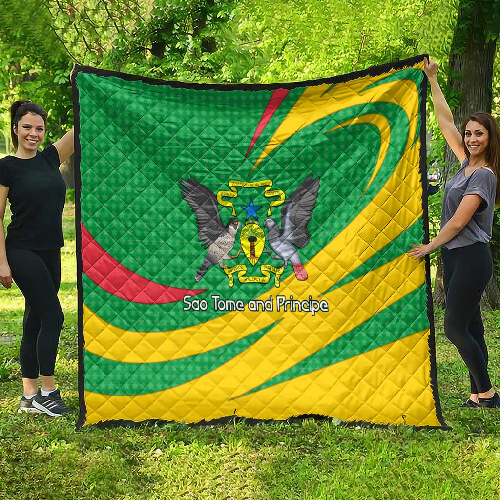 Sao Tome and Principe National Emblem Quilt with Green Yellow Flag Pattern