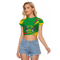 Sao Tome and Principe National Emblem Raglan Cropped T Shirt with Green Yellow Flag Pattern