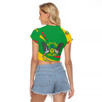 Sao Tome and Principe National Emblem Raglan Cropped T Shirt with Green Yellow Flag Pattern