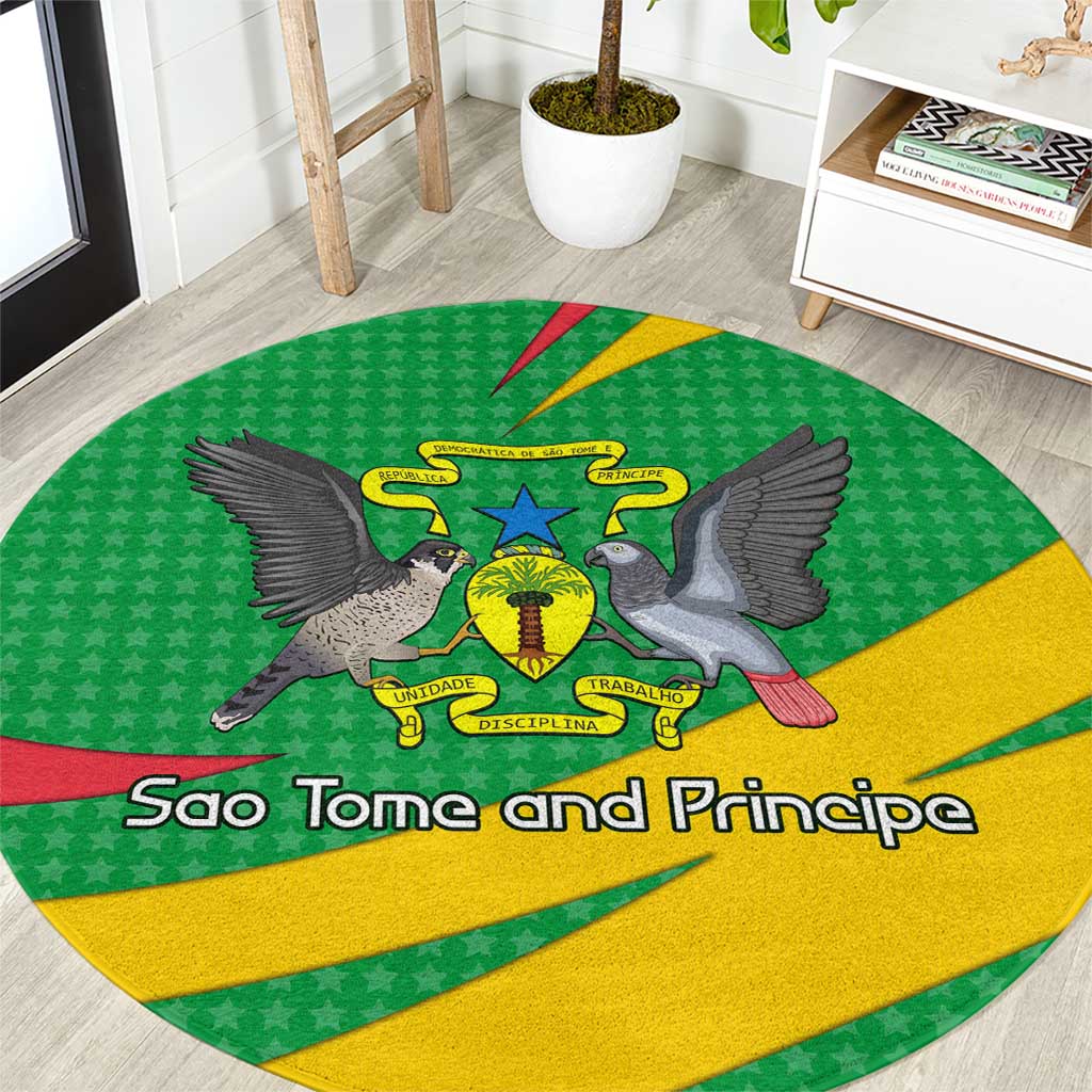 Sao Tome and Principe National Emblem Round Carpet with Green Yellow Flag Pattern