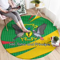 Sao Tome and Principe National Emblem Round Carpet with Green Yellow Flag Pattern