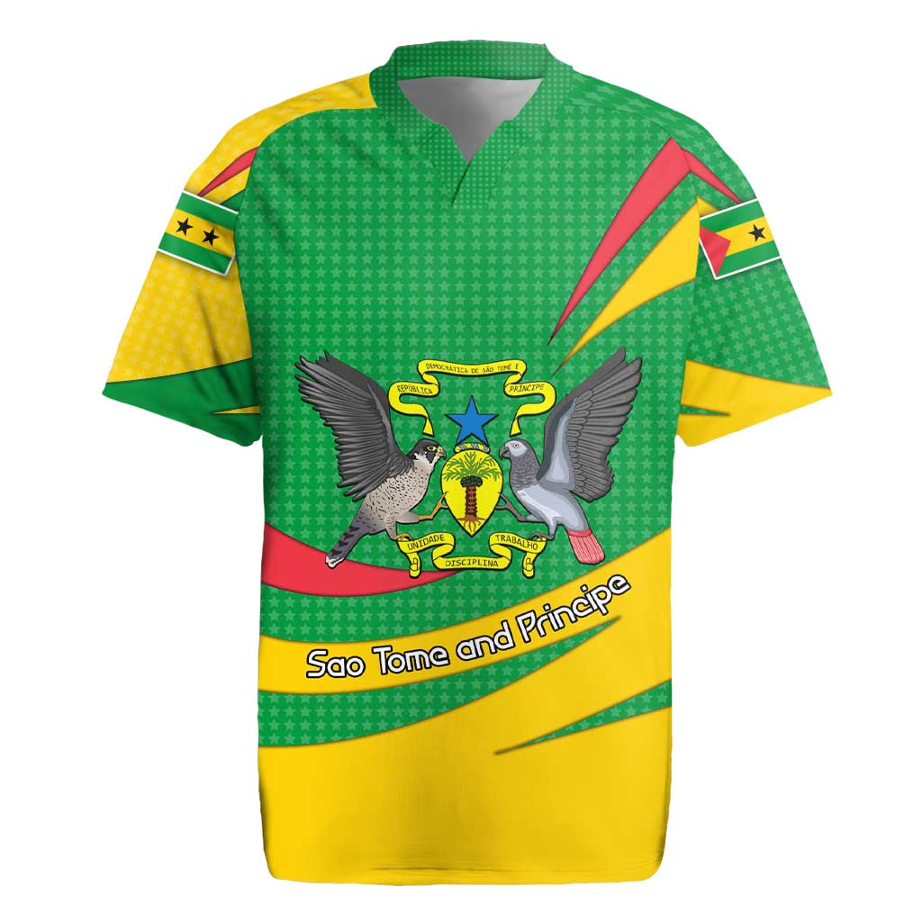 Sao Tome and Principe National Emblem Rugby Jersey with Green Yellow Flag Pattern