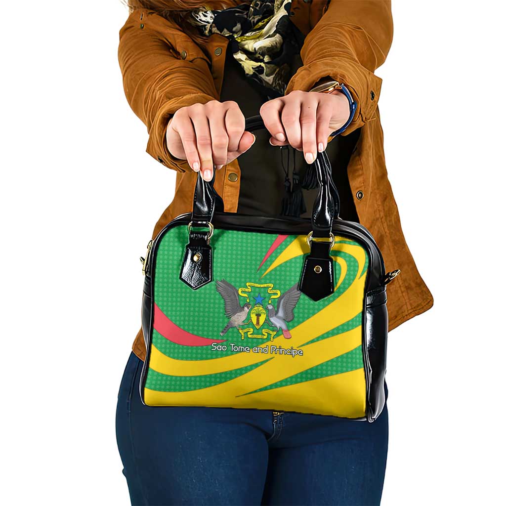 Sao Tome and Principe National Emblem Shoulder Handbag with Green Yellow Flag Pattern