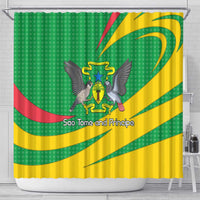 Sao Tome and Principe National Emblem Shower Curtain with Green Yellow Flag Pattern