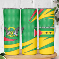 Sao Tome and Principe National Emblem Skinny Tumbler with Green Yellow Flag Pattern