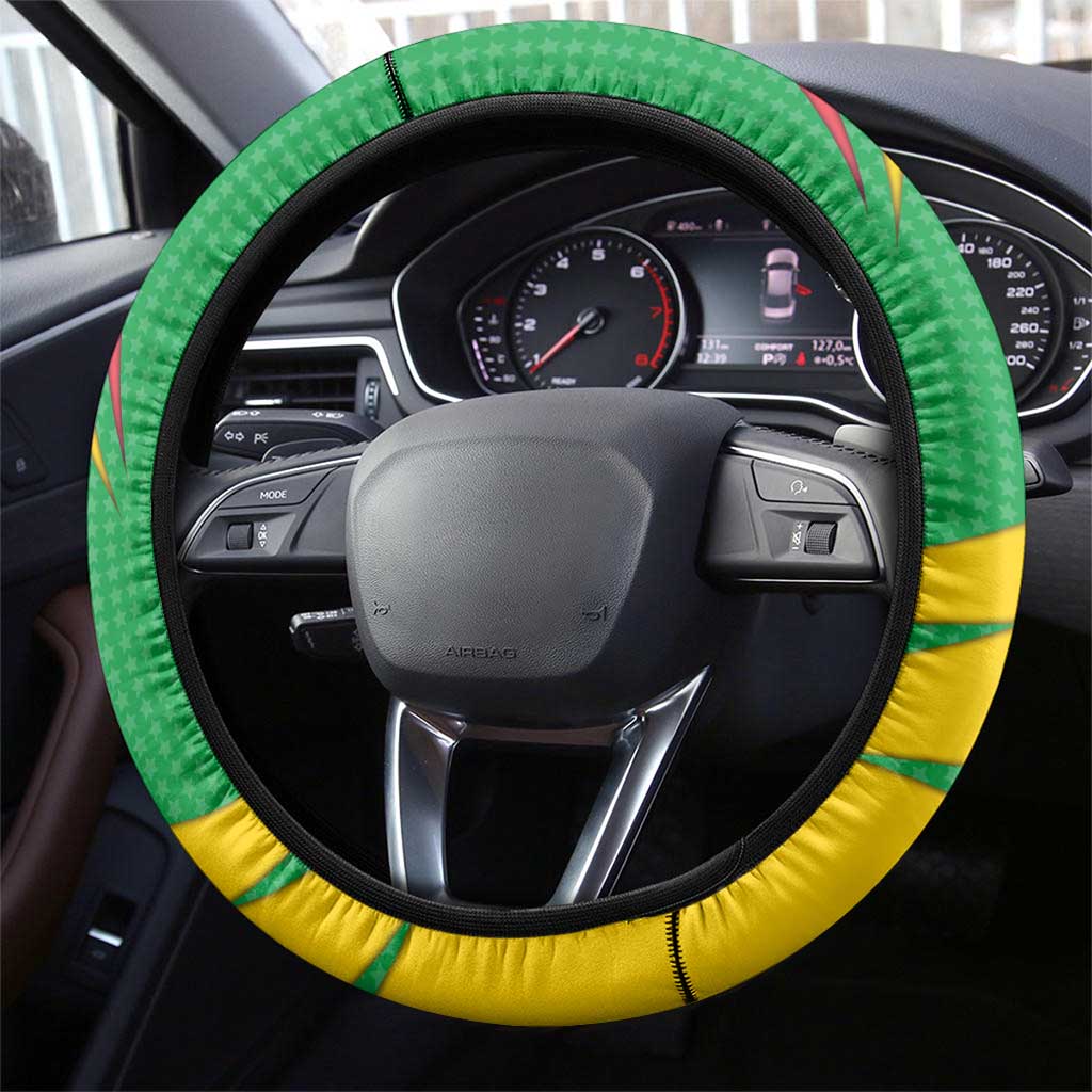 Sao Tome and Principe National Emblem Steering Wheel Cover with Green Yellow Flag Pattern