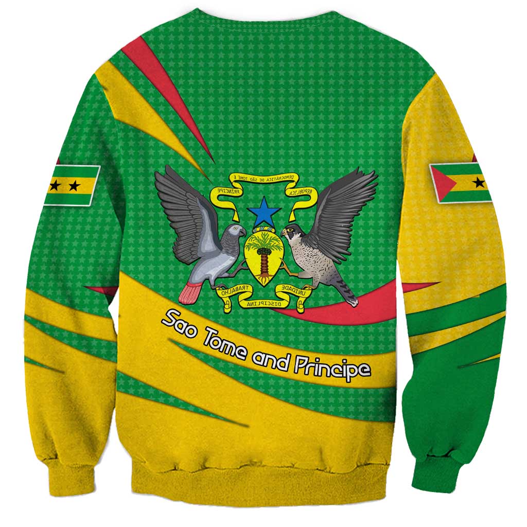 Sao Tome and Principe National Emblem Sweatshirt with Green Yellow Flag Pattern