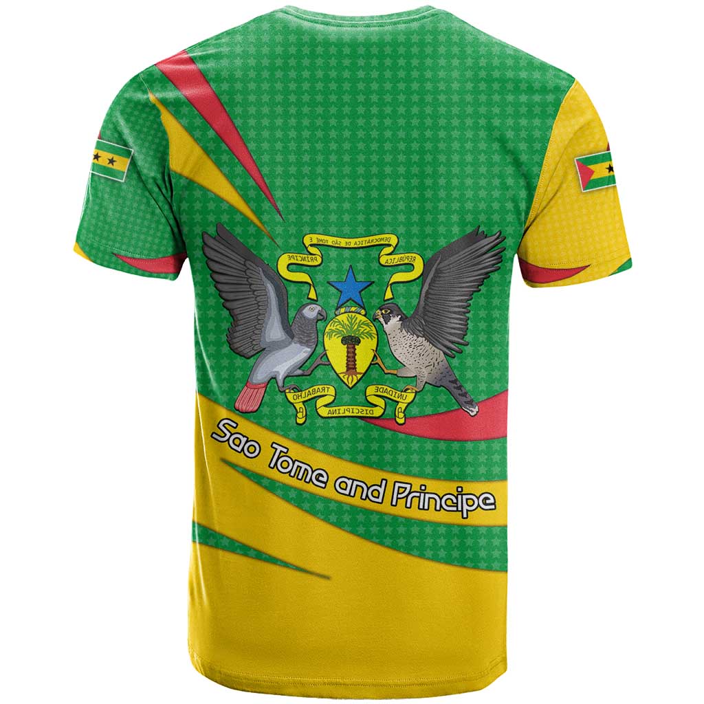 Sao Tome and Principe National Emblem T Shirt with Green Yellow Flag Pattern