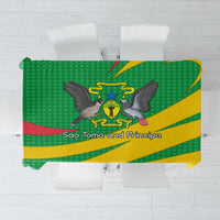 Sao Tome and Principe National Emblem Tablecloth with Green Yellow Flag Pattern