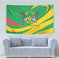 Sao Tome and Principe National Emblem Tapestry with Green Yellow Flag Pattern