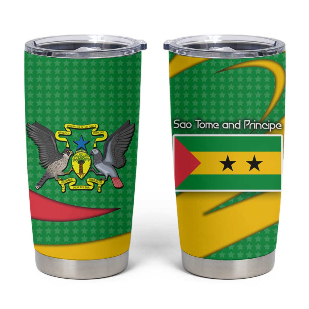 Sao Tome and Principe National Emblem Tumbler Cup with Green Yellow Flag Pattern